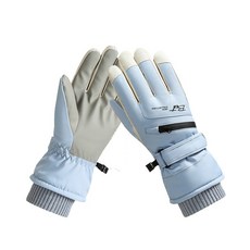 滑雪手套 加絨內裏 保暖手套 防風防水手套 多色可選 男女款, 淺藍色-女款, 1套