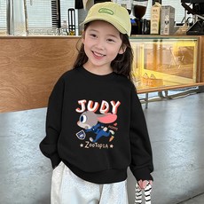 (기모선택) 키즈 맨투맨 귀여운 주디 캐릭터 어린이 긴팔 상의 아동 봄옷 남아 여아맨투맨, 160cm, 블랙