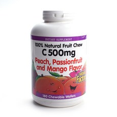 natural Factors 維他命C水果咀嚼C片 500mg 桃子百香果芒果味, 1個, 180 件