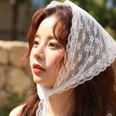 EHLEE 헤어 커치프 레이스 두건 헤어스카프 반다나, 1개, 화이트