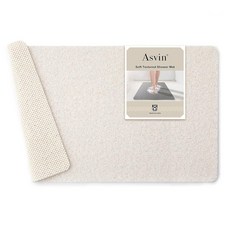 Asvin 부드러운 질감의 욕조 샤워 욕조 매트 61x40.6cm(24x16인치) 프탈레이트 프리 미끄럼 방지 편안한 욕조 매트 배수구가 있는 PVC 수세미 욕실 매, 화이트