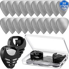 20 Pieces Metal Guitar Picks With 2 Black Plectrums holder 1 Storage Case Stainless Steel Silver P, 1개