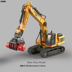 DFMEI 合金拖車玩具兒童聲光平板運輸車道路救援車男孩清障車工程玩具車, 1個, 合金黃色抓物機(合金頭)可換頭/送木頭:如圖