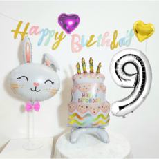 [일산금손맘]여아 생일파티 장식 풀세트 토끼 숫자 케이크 풍선 가랜드 홈파티 소품 손펌트증정, 숫자9, 1개