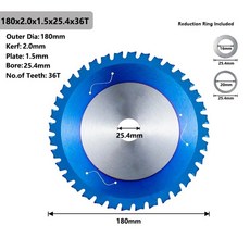 XCAN 금속 절단 톱 블레이드 180-355mm 알루미늄 철 강철 용 원형 나노 블루 코팅 초경, 180x2.0x1.5x25.4x36T, 1개