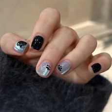穿戴甲甲片高級感手工法式豹紋貓眼美甲片女士預製假指甲, 1個, BY1498黑貓玉爪:手工甲XS碼#10片/袋