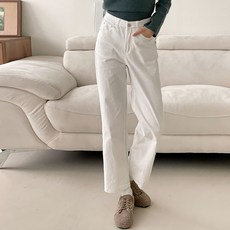 루나진 여성용 편한스판 와이드핏 화이트 팬츠