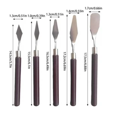 오일 구아슈 페인팅을 위한 5개세트 스테인리스 팔레트 나이프 나무 손잡이 스크래퍼 도구, 01 5pcs