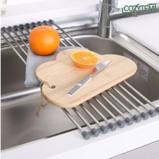 씽크대 씽크롤 선반 스텐 식기건조대 물빠짐 매트 스테인레스 식기받침대 10롤 (그린), 씽크롤 선반 10롤 - 그레이, 1개