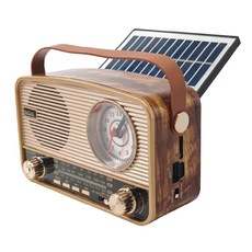 EVCHE 復古藍牙音箱 時鐘功能 FM AM收音機 EC-2410BT, 土豪金(紅木紋)升級款(可太陽能充電), 土豪金(紅木紋)