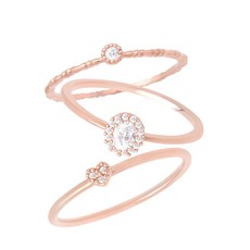 미니아트 여성용 라운드 하트 큐빅 레이어드 엘레인 반지 3종 세트 JR260
