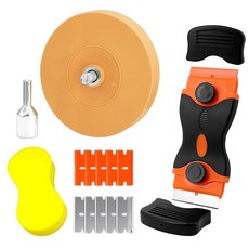 드릴 어댑터와 듀얼 스크래퍼가 포함된 데칼 리무버 지우개 휠 키트 - 자동차 차체 유리 금속에서 비닐 스티커를 제거할 수 있는 예비 블레이드 10개 플라스틱 5개 금속 5개