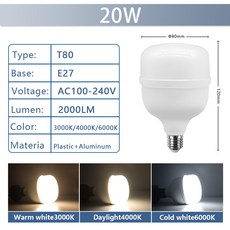 1-5pcs 50W 5000lm 슈퍼 밝은 LED 전구 AC 110V 220V E27 LED 램프 Lampada 빛 Bombilla 조명 램프 홈 거실, [00] 20W, [00] Nature light 4000K, [01] 1pcs