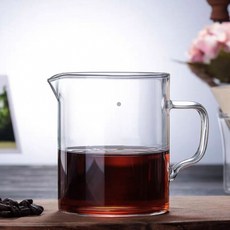 해피유통 핸드 드립 커피 필터 컵 유리 투명 커피 드리퍼 간편 사용 손잡이 포함 홈카페, 400ML1-2 정사각형 컵