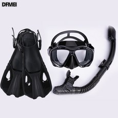 DFMEI 潛水鏡浮潛三寶呼吸管套裝潛水面鏡成人自由潛面鏡潛水面罩, 黑色