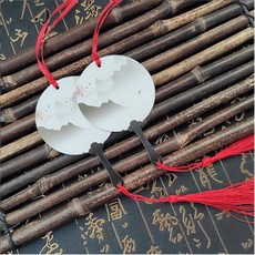 臺灣出貨 創意幼兒園許願卡吊樹卡心願卡懸掛件吊牌兒童開學祝福空白卡片紙, 叢山團扇30張帶紅絲帶+紅流蘇, 1個