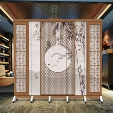 새로운 엔틱식 스크린 파티션 사무실 호텔 로비 입구 꽃무늬 배경 벽 나무 격자 접이식, 01 3 fans anti-penetrat, 02 6