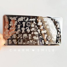 네일 템플릿 만화 캐릭터 스탬핑 플레이트 프렌치 라인 기하학 꽃 잎 동물 이미지 스테인레스 스틸 아트 스텐실, 옵션43) CJT-090, 1개