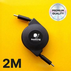 Reelking 자동감김 CtoC 초고속 C타입 60W PD 릴케이블 데이터전송, 2m, 블랙, 1개