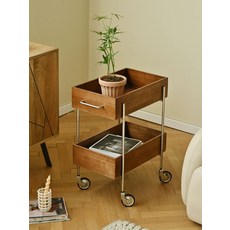 우드 트롤리 웨건 나무 복고풍 체리 보조선반 덮개 없음