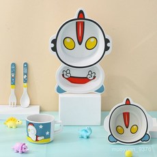 竹纖維奧特曼兒童餐具套裝，卡通輔食分格餐盤碗叉勺, 1個, 小柴犬,叉勺