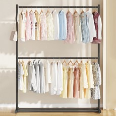 Zuge 두꺼운 2단 철제 옷걸이 행거, 블랙