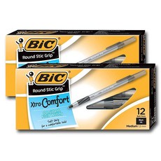 BIC 울트라 라운드 스틱 그립 볼 포인트 펜 미디엄 1.2mm 검정 잉크 24개