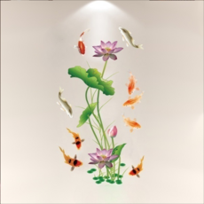 JINGHENG 3d 입체 연꽃 벽 스티커 거실 침실 TV 배경 벽 침대 옆 장식 스티커, 잉어 그린 로터스