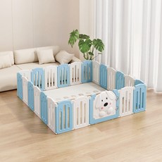 寵物圍欄 寵物柵欄 狗圍欄 狗籠 樓梯圍欄 摺疊室內狗狗圍欄 寵物柵欄 狗籠子 狗窩 柯基中小型犬專用護欄, 【大耳朵狗狗摺疊圍欄】藍白,6片+1門, 1個