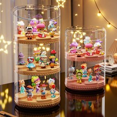 公仔展示盒 壓克力展示盒 公仔收納盒 盲盒收納盒 盲盒展示櫃 旋轉盲盒收納展示架亞克力透明防塵擺件手辦展示柜泡泡, 1個, 奶油黄-1层【360度旋转/防灰尘】,高透加厚/一体发货/免安装可拆卸