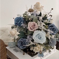 Floraflower 藍色系新娘捧花 〖婚禮系列〗 婚用花束, 1個, 30公分, 藍色系
