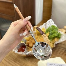 不鏽鋼木紋長柄餐具, 1個, *主餐圓勺