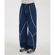 [와이케이] 커팅 라인 데님 팬츠 미디엄블루