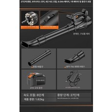 낙엽 송풍기 유선 대포 고출력 초강력, 27단 풍력 무브러시 모터/6단 조절 6.0Ah 1전지, 1개