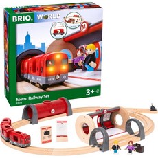 BRIO 메트로 철도 세트 20피스 FSC 인증 목재 및 액세서리 빛과 소리가 있는 기차 엔진 키오스크 나무 트랙 등 모든 세트와 함께 작동 3세 이상 용, Brio - 33513 Metro