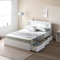 파로마 르마르 LED 수납 침대 프레임 + 6회전 본넬 매트리스 세트 방문설치, 화이트