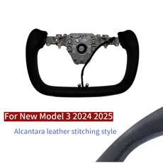 테슬라 모델 3 하이랜드 2025 요크 핸들 스티어링 휠 알칸타라/나파 가죽 카 레이싱, 10 377mm Suede Highland