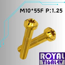 ROYAL 鈦合金 M10*55F P:1.25 飛碟頭型螺絲 土豪金, 1個