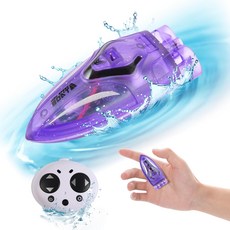 파워TRC 미니 리모컨 보트 RC 360 회전식 2.4G 빌드 배터리 레이크 수영장 욕조 스턴트, Purple