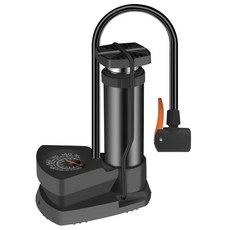 打氣筒【CY0141】附壓力表，便攜式腳踩打氣筒，適用多種自行車, 黑色, 1個