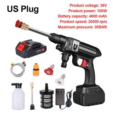 100W 무선 자동차 세탁기 고압 30/50Bar 세차 물총 거품 발생기 스프레이 클리너, 2) US, US