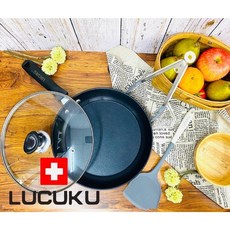 LUCUKU 多功能健康不沾鍋 瑞士品牌 輕鬆烹飪 優惠組合, 不沾塗層, 1套, 28公分鍋+鍋蓋+鍋鏟+料理夾