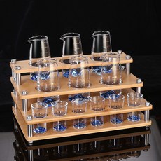 【開發票/統編】茶道 分酒器 白酒杯套裝 玻璃酒具 酒壺 子彈杯 小酒杯 酒盅 商用 輕奢 創意 家用 精緻禮盒960112, 1個, 【6壺6杯 三層架】分酒器+藍山杯