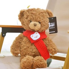 수제 테디베어 곰인형 수면인형 애착인형 곰돌이 선물 러블리, 1개, N. 빨간색 곰 머리 스카프