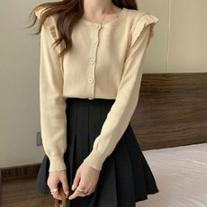 유행 캐주얼 여성 프릴 숏니트 간절기 긴팔 가디건