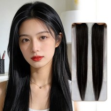 지비킹 여자 옆머리 가발 양쪽세트 인모 100% 40cm, 1개, 블랙