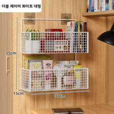 무타공 벽걸이 철제 메쉬 수납선반, 2단, 블랙