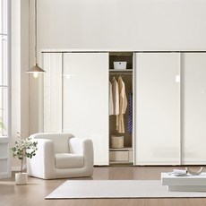 보루네오 글램 슬라이딩 붙박이장 하이그로시 240~390cm 10자 E0등급, 360cm, 크림화이트