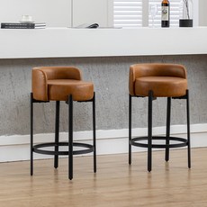 다야레인 바의자 모던 스툴형 푹신한 시트 아일랜드 높은 인테리어 홈바의자, 2개, 브라운(가죽)