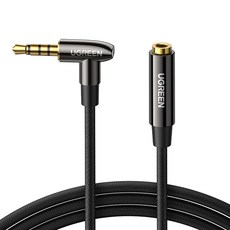 유그린 90도 4극 3.5mm 스테레오 M to F AUX 연장 케이블, 3m, 1개